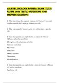 A-LEVEL BIOLOGY PAPER 1 EXAM STUDY GUIDE 2026 TESTED QUESTIONS AND SOLVED SOLUTIONS