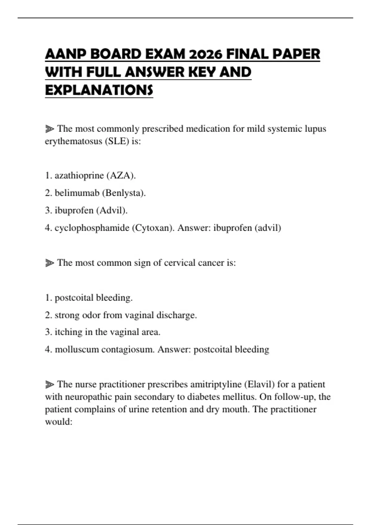 AANP BOARD EXAM 2026 FINAL PAPER WITH FULL ANSWER KEY AND EXPLANATIONS ...