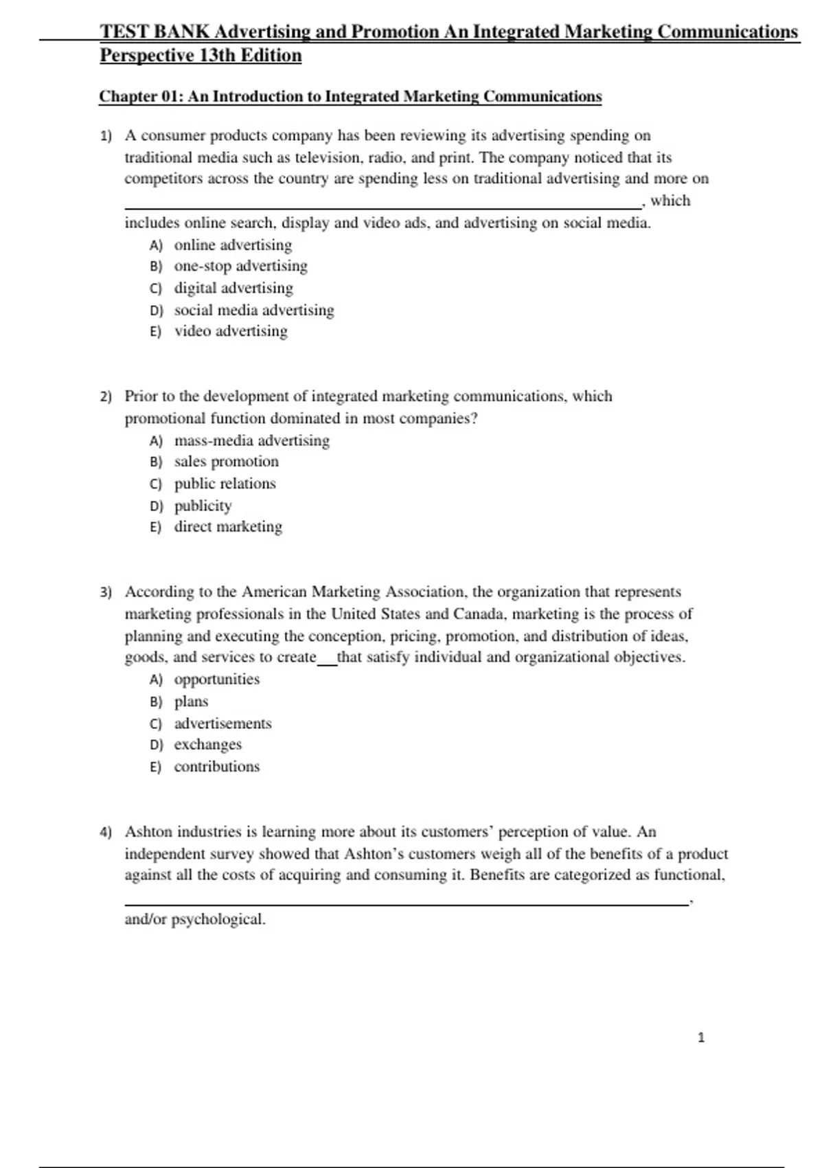 Test Bank for Advertising and Promotion: An Integrated Marketing ...