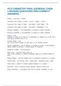 ACS CHEMISTRY FINAL &lpar;GENERAL CHEM 1 REVIEW&rpar; QUESTIONS AND CORRECT ANSWERS