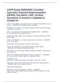CSPR Exam 2025&sol;2026 &vert; Certified Specialist Payment Representative &lpar;HFMA&rpar; Test Bank &vert; 150&plus; Verified Questions & Answers &vert; Updated & Graded A&plus;