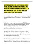 INTRODUCTION TO ABNORMAL CHILD AND ADOLESCENT PSYCHOLOGY 4TH EDITION WEIS TEST BANK CHAPTER 1-16 EXAMINATION TEST 2026 COMPLETE QUESTIONS AND SOLUTIONS