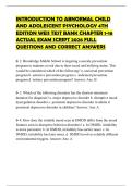 INTRODUCTION TO ABNORMAL CHILD AND ADOLESCENT PSYCHOLOGY 4TH EDITION WEIS TEST BANK CHAPTER 1-16 ACTUAL EXAM SCRIPT 2026 FULL QUESTIONS AND CORRECT ANSWERS