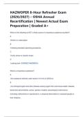 HAZWOPER 8-Hour Refresher Exam  &lpar;2026&sol;2027&rpar; &ndash; OSHA Annual  Recertification &vert; Newest Actual Exam  Preparation &vert; Graded A&plus;