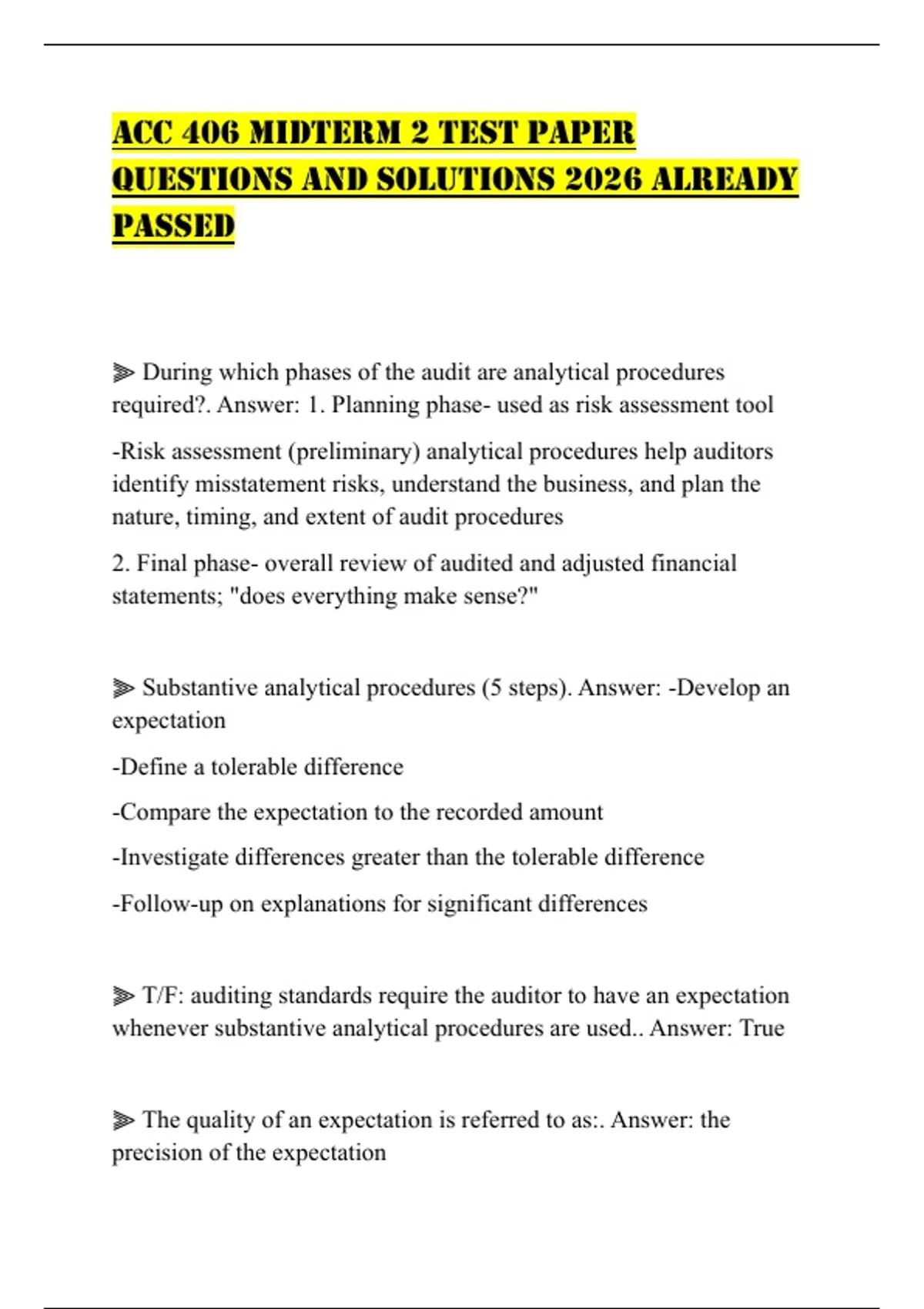 ACC 406 MIDTERM 2 TEST PAPER QUESTIONS AND SOLUTIONS 2026 ALREADY ...