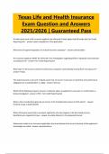 Texas Life and Health Insurance Exam Question and Answers 2025&sol;2026 &vert; Guaranteed Pass