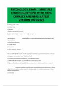 PSYCHOLOGY EXAM 1 MULTIPLE CHOICE QUESTIONS WITH 100&percnt; CORRECT ANSWERS &vert;LATEST VERSION 2025&sol;2026