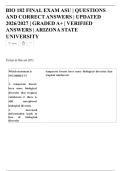 BIO 182 FINAL EXAM ASU &vert; QUESTIONS AND CORRECT ANSWERS &vert; UPDATED 2026&sol;2027 &vert; GRADED A&plus; &vert; VERIFIED ANSWERS