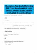Champions Real Estate Marketing SAE Exam Questions With 100&percnt; Correct Answers &vert;Latest Version 2025&sol;2026 &vert;Guaranteed Pass