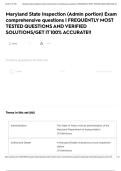 Maryland State Inspection &lpar;Admin portion&rpar; Exam comprehensive questions &vert; FREQUENTLY MOST TESTED QUESTIONS AND VERIFIED SOLUTIONS&sol;GET IT 100&percnt; ACCURATE&excl;&excl;