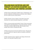 WILLIAMS BASIC NUTRITION AND DIET THERAPY 15TH EDITION EXAMPREP 2026 FULL QUESTIONS AND VERIFIED ANSWERS