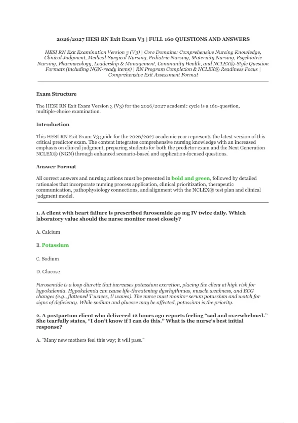 HESI RN Exit Exam Version 3 (V3) (2026/2027) – Comprehensive Nursing ...