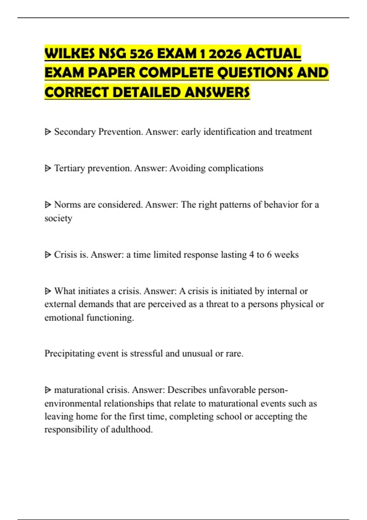 WILKES NSG 526 EXAM 1 2026 ACTUAL EXAM PAPER COMPLETE QUESTIONS AND ...