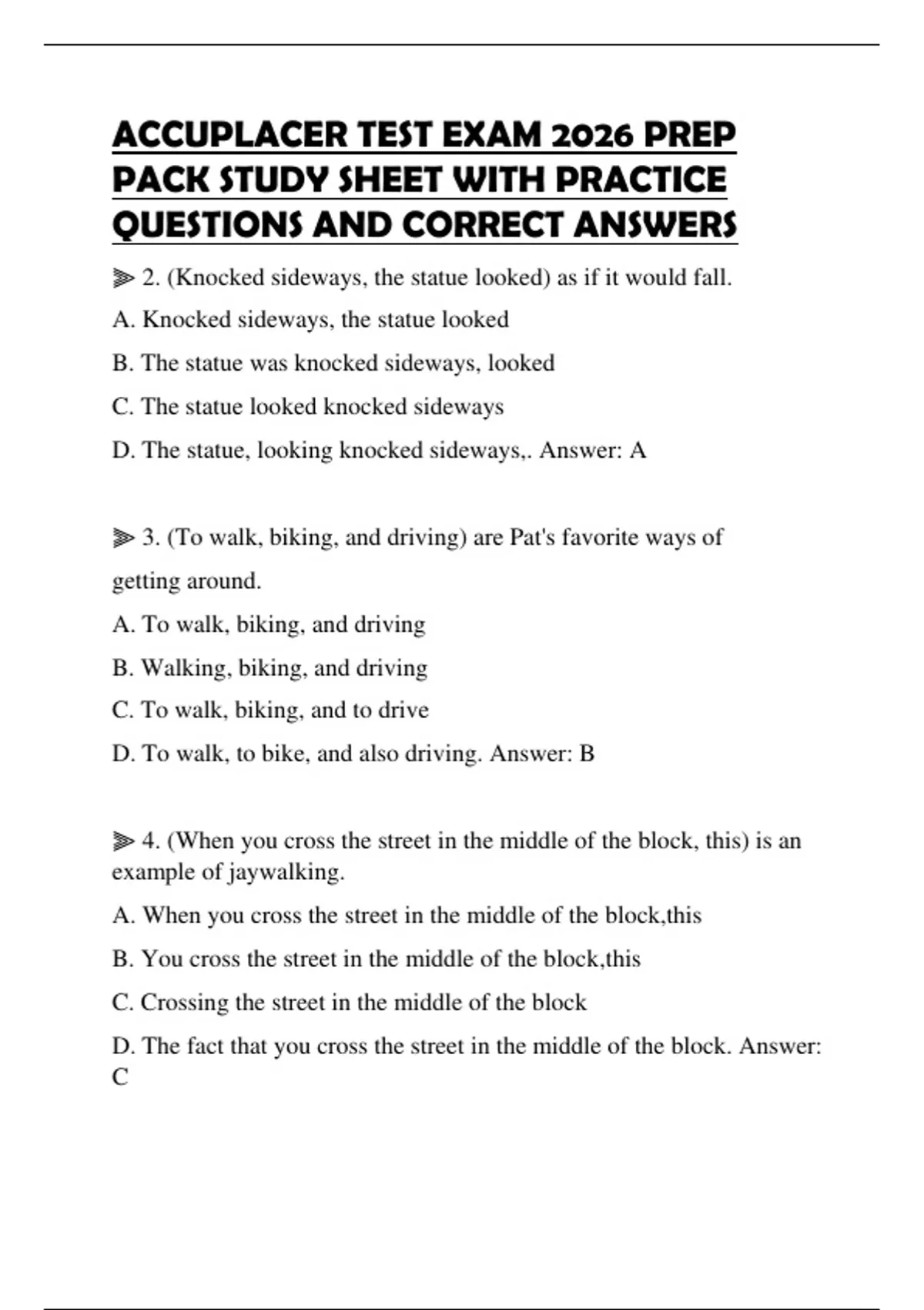 ACCUPLACER TEST EXAM 2026 PREP PACK STUDY SHEET WITH PRACTICE QUESTIONS ...