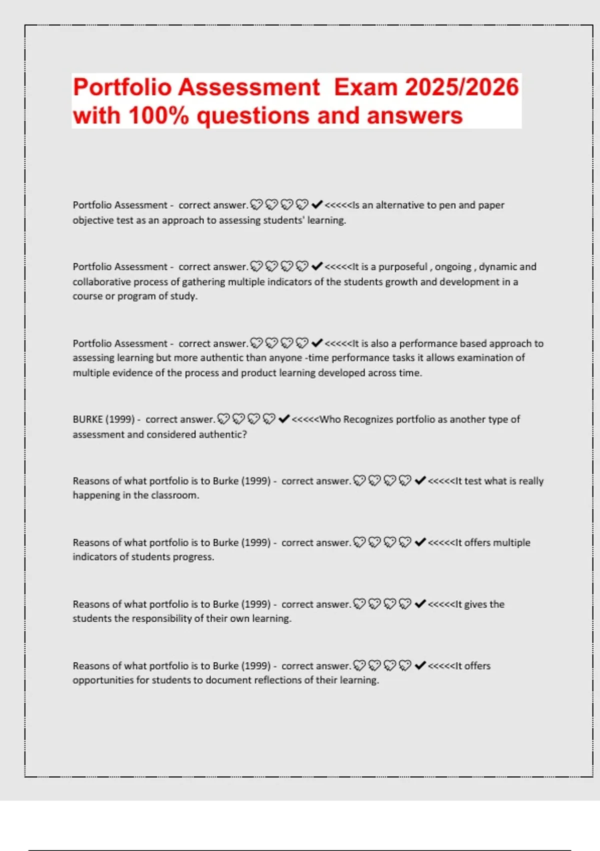 Portfolio Assessment Exam 2025/2026 – 100% Verified Questions and ...