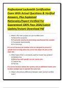 Professional Locksmith Certification Exam With Actual Questions & Verified Answers&comma; Plus Explained Rationales&sol;Expert Verified For Guaranteed 100&percnt; Pass 2026&sol;Latest Update&sol;Instant Download Pdf