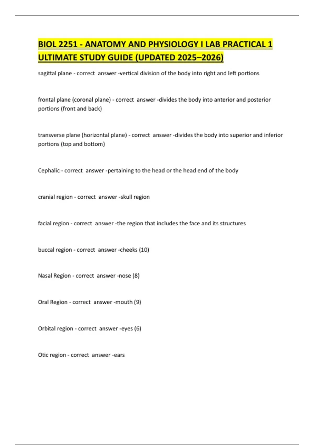 BIOL 2251 - ANATOMY AND PHYSIOLOGY I LAB PRACTICAL 1 ULTIMATE STUDY ...