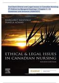Test Bank for Ethical and Legal Issues in Canadian Nursing&comma; 5th Edition by Margaret Keatings &vert; Chapter 1 - 12 Questions and Answers &lpar;2026&sol;2027&rpar;
