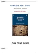 Test Bank with Solutions for Human Memory Gabriel A&period; Radvansky &vert; Complete & Exam-Ready &vert; Newest Version