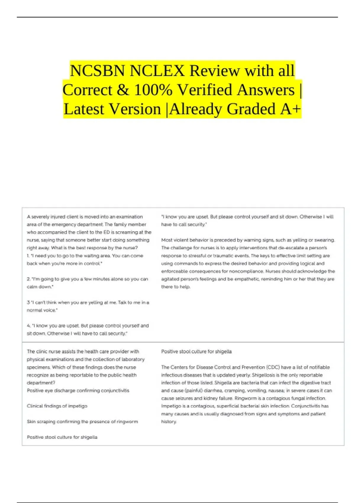 NCSBN NCLEX Review with all Correct & 100% Verified Answers |Latest ...