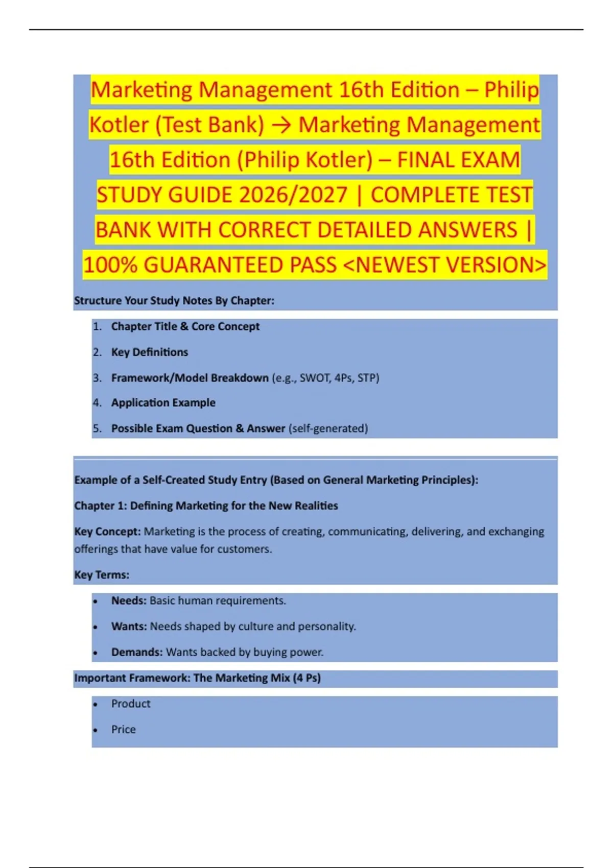 Marketing Management 16th Edition – Philip Kotler (Test Bank) → ...