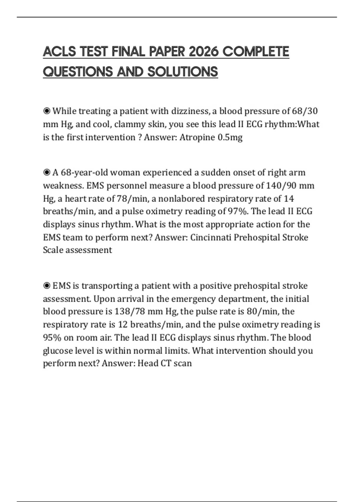 ACLS TEST FINAL PAPER 2026 COMPLETE QUESTIONS AND SOLUTIONS - Acls ...
