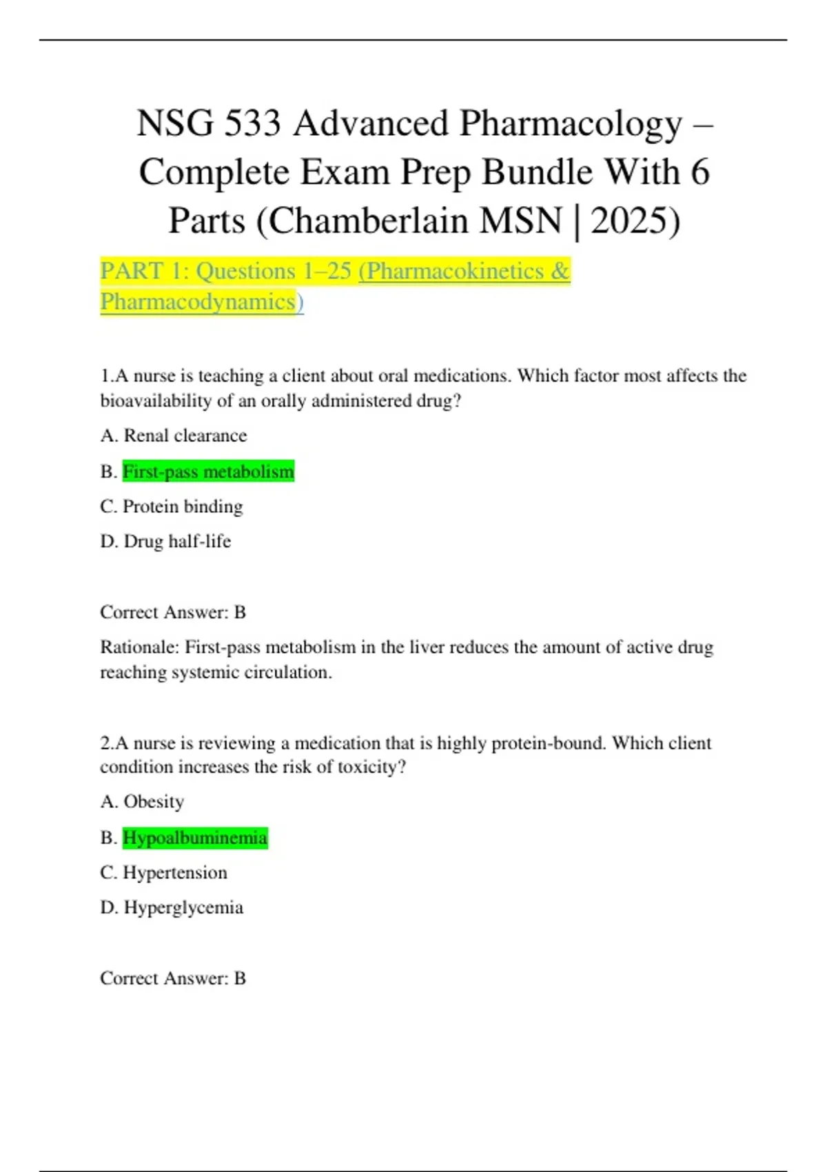 NSG 533 Advanced Pharmacology – Complete Exam Prep Bundle With 6 Parts ...