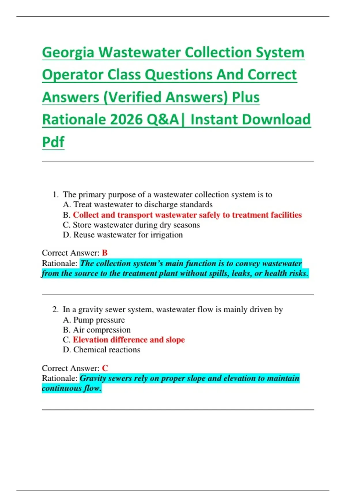Collection System Operator Georgia Wastewater Collection System Operator Class Questions And ...