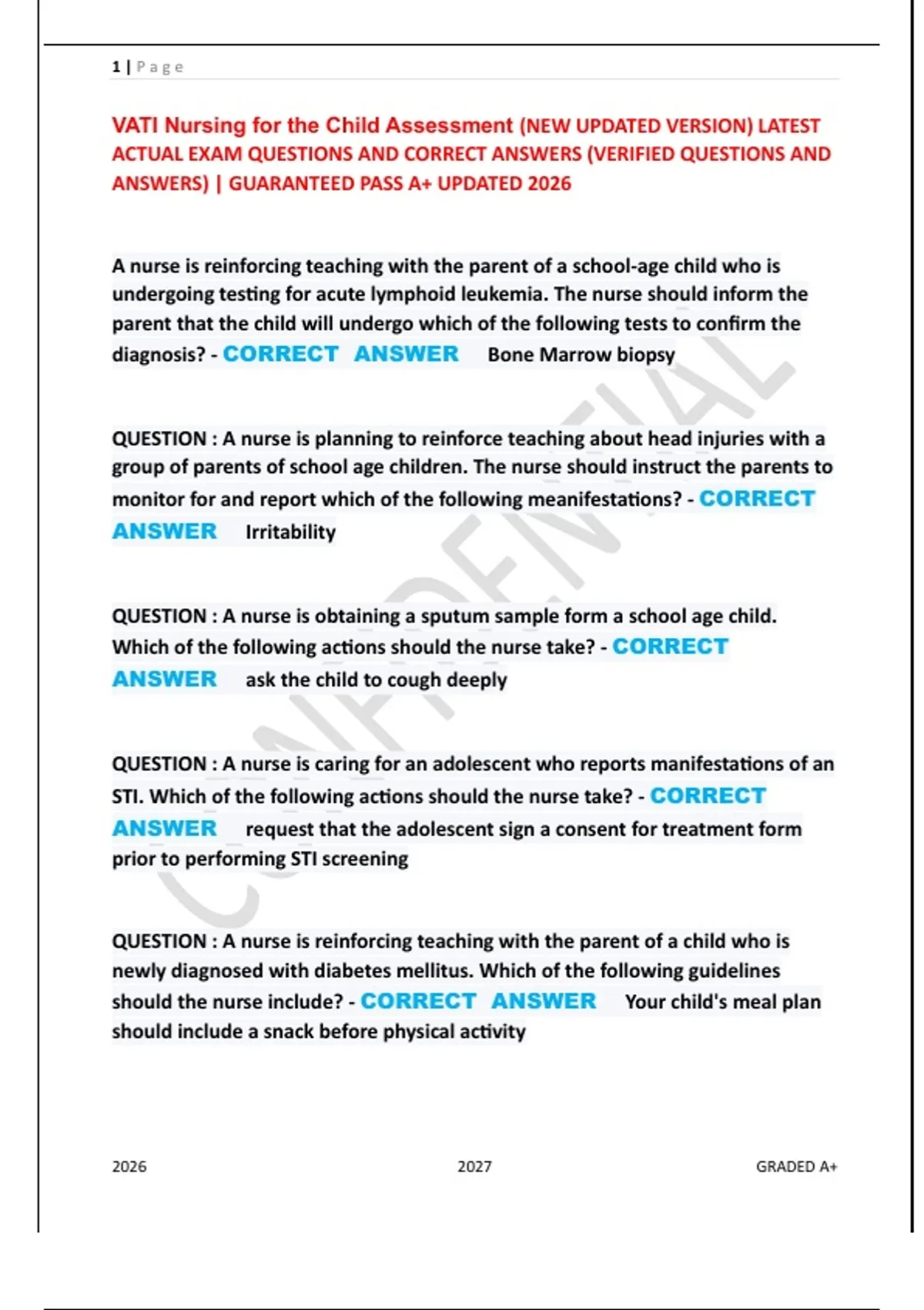 VATI Nursing for the Child Assessment Exam 2026 – Updated Study Guide ...
