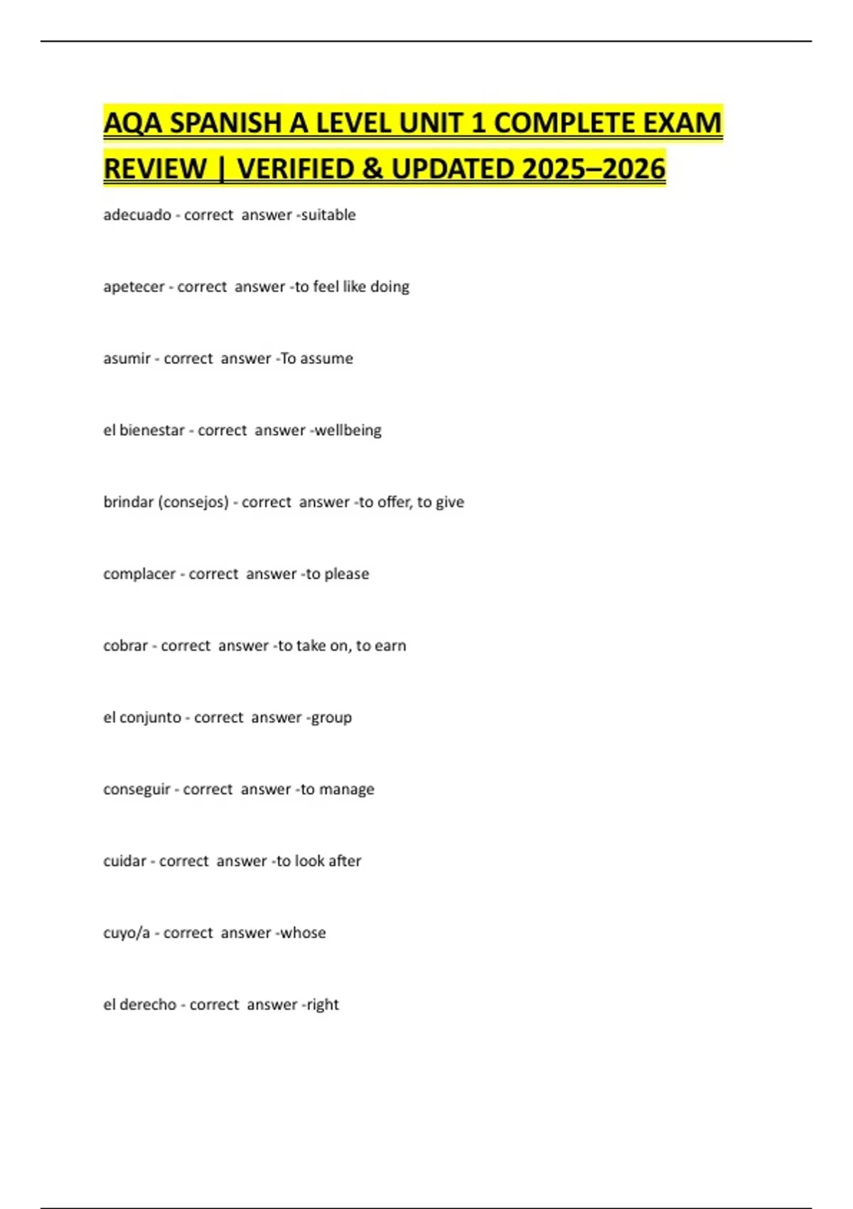 AQA SPANISH A LEVEL UNIT 1 COMPLETE EXAM REVIEW | VERIFIED & UPDATED ...