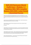 NUR 2459 Rasmussen Mental Health Exam 1 Modules 1-3 Questions With 100&percnt; Complete Answers 2025&sol;2026 &vert; Latest Version &vert; Guaranteed Success