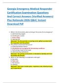 Georgia Emergency Medical Responder  Certification Examination Questions  And Correct Answers &lpar;Verified Answers&rpar;  Plus Rationale 2026 Q&A&vert; Instant  Download Pdf