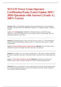 NCCCO Tower Crane Operator Certification Exam &lpar;Latest Update 2025 &sol; 2026&rpar; Questions with Answers &vert; Grade A &vert; 100&percnt; Correct
