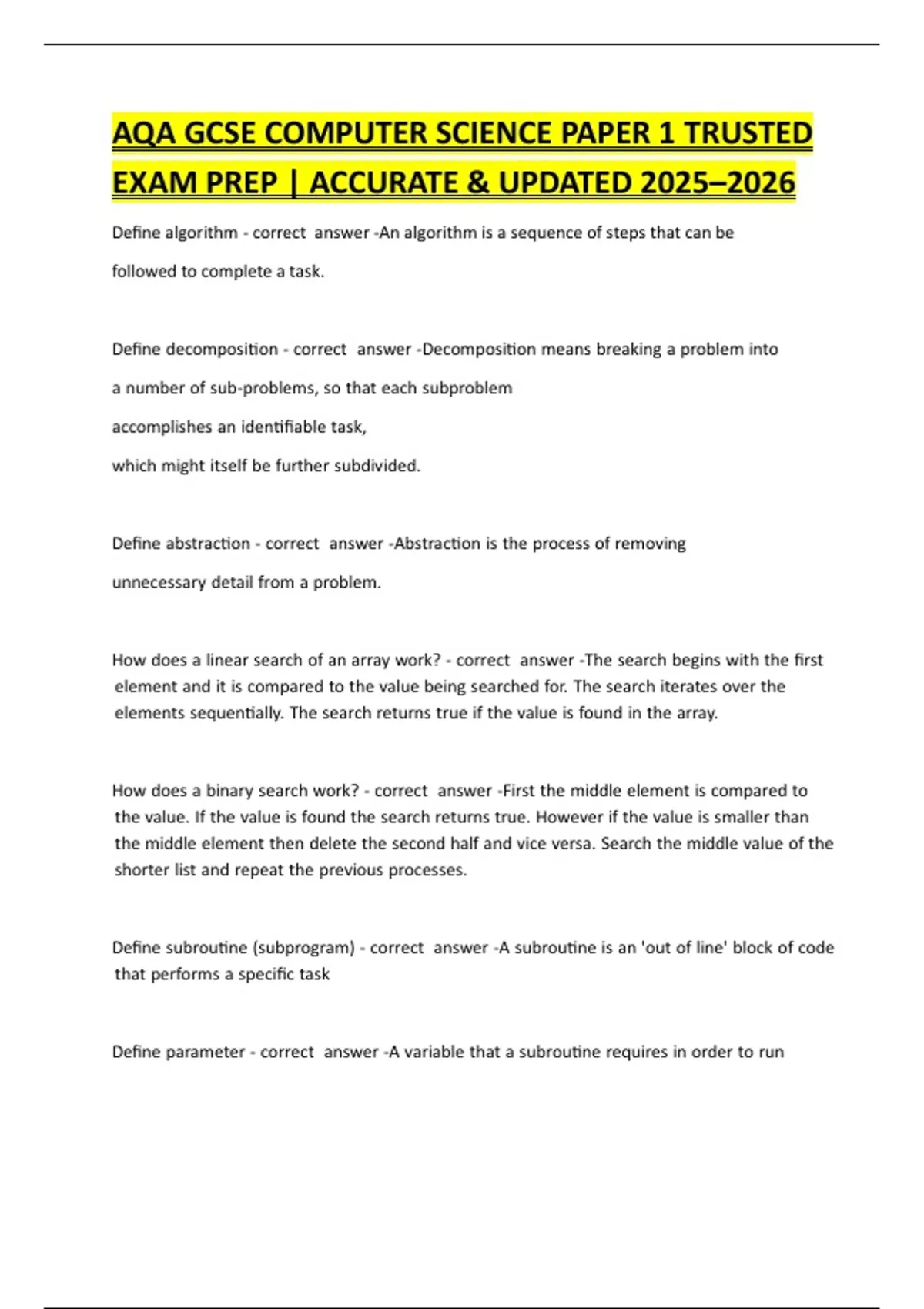 AQA GCSE COMPUTER SCIENCE PAPER 1 TRUSTED EXAM PREP | ACCURATE ...