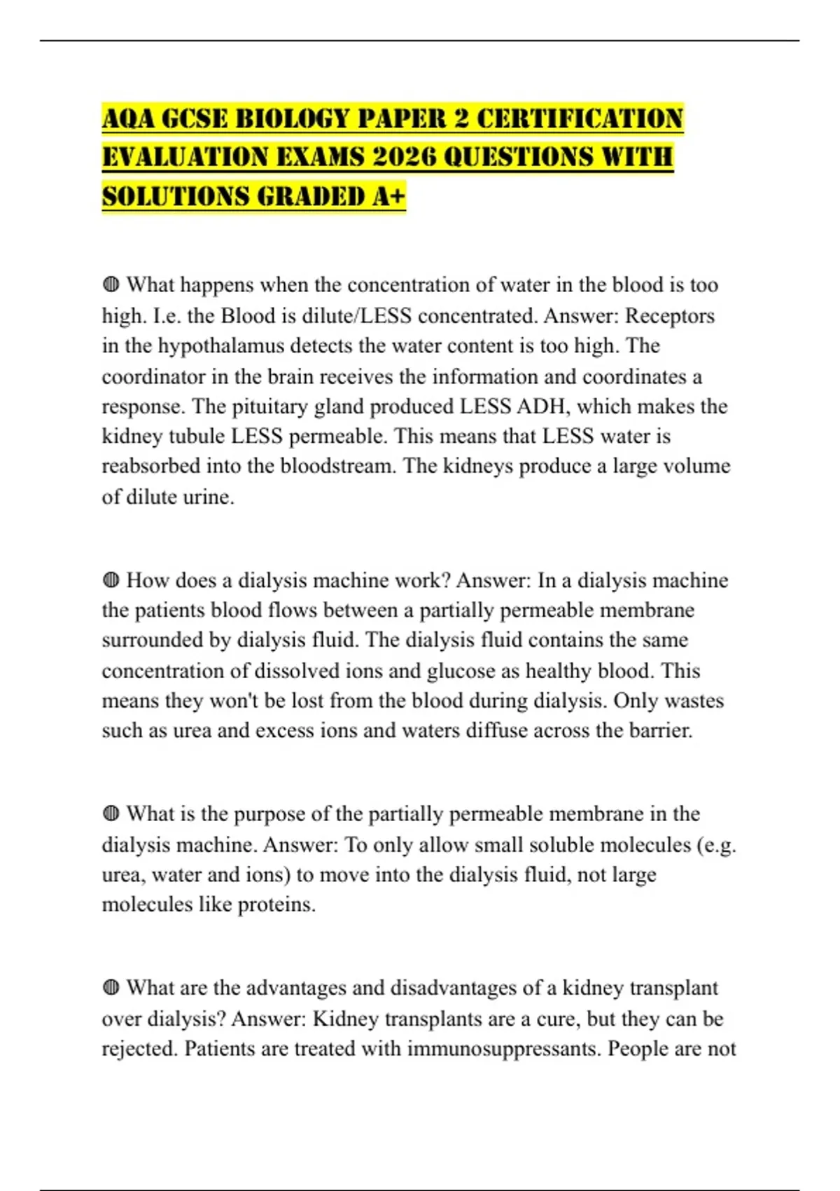 AQA GCSE BIOLOGY PAPER 2 CERTIFICATION EVALUATION EXAMS 2026 QUESTIONS ...