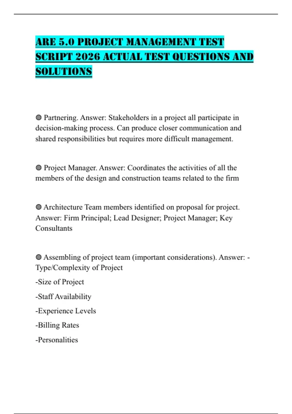 ARE 5.0 PROJECT MANAGEMENT TEST SCRIPT 2026 ACTUAL TEST QUESTIONS AND ...