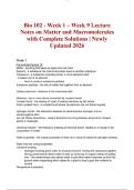 Bio 102 - Week 1 &ndash; Week 9 Lecture Notes on Matter and Macromolecules with Complete Solutions &vert; Newly Updated 2026