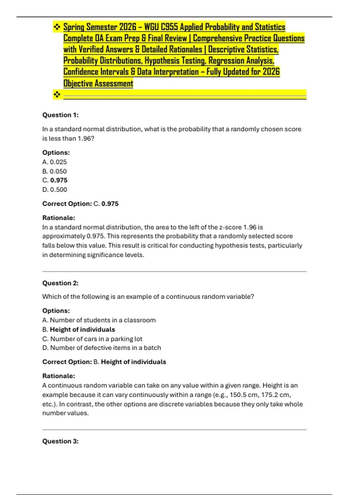 Spring Semester 2026 – WGU C955 Applied Probability and Statistics ...
