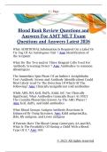 Blood Bank Review Questions and  Answers For AMT MLT Exam  Questions and Answers Latest 202