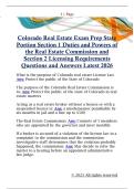 Colorado Real Estate Exam Prep State  Portion Section 1 Duties and Powers of  the Real Estate Commission and  Section 2 Licensing Requirements  Questions and Answers Latest 2026