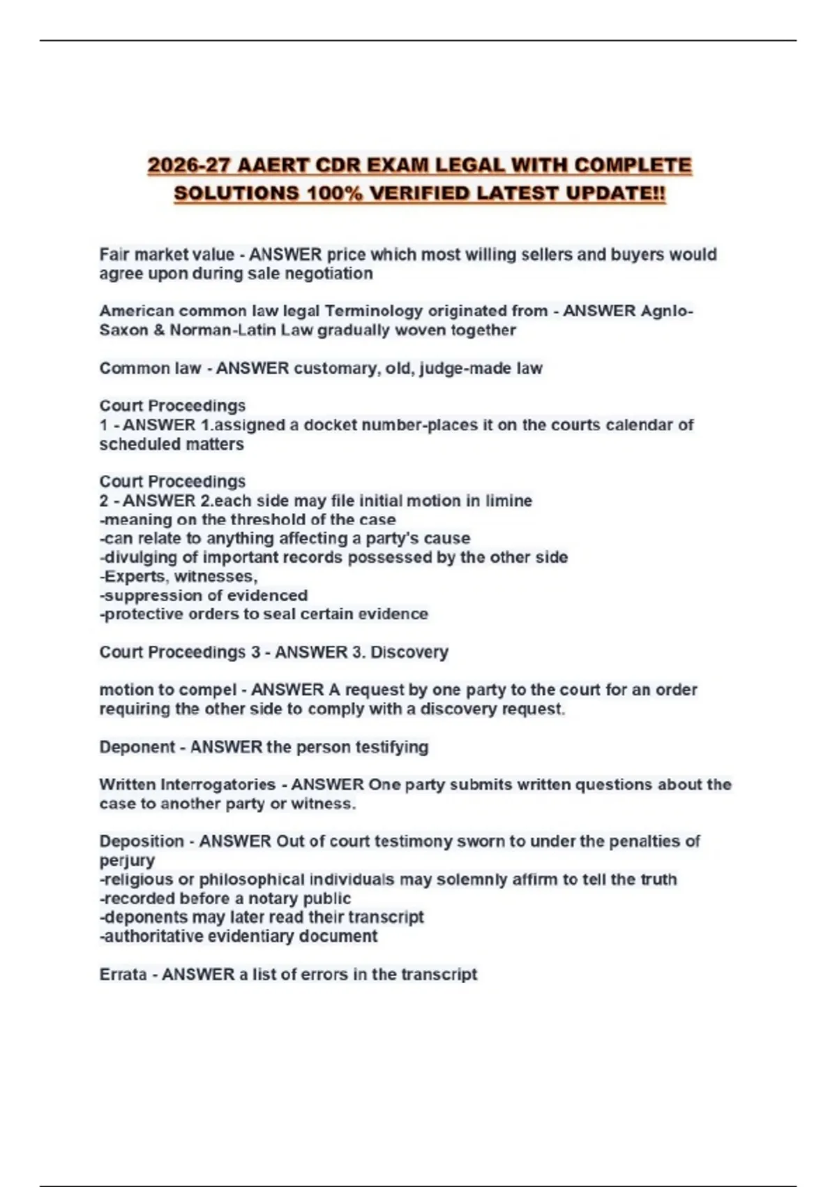 2026-27 AAERT CDR EXAM LEGAL WITH COMPLETE SOLUTIONS 100% VERIFIED ...