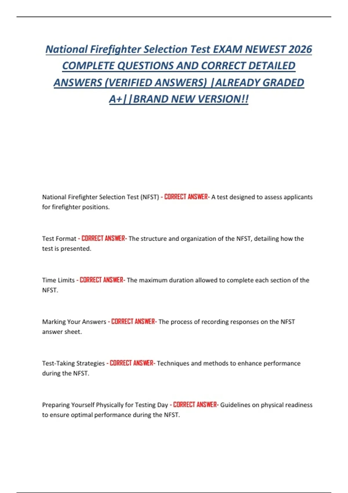 National Firefighter Selection Test Exam Study Guide | 2026 Test Prep ...