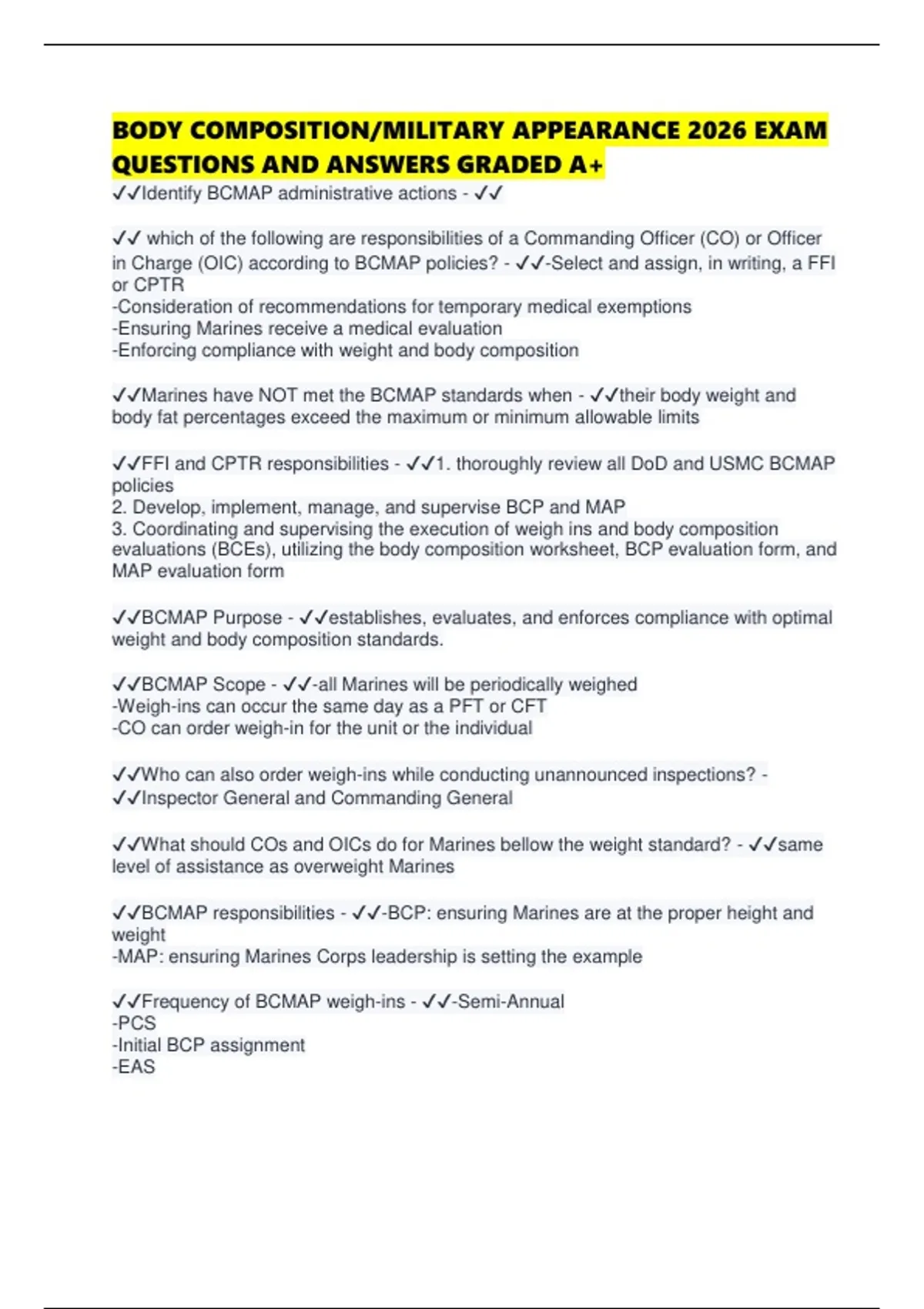 BODY COMPOSITION/MILITARY APPEARANCE 2026 EXAM QUESTIONS AND ANSWERS ...