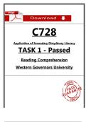 WGU C728 Task 1 Passed &lpar;2026&rpar; &ndash; Reading Comprehension &vert; Secondary Disciplinary Literacy