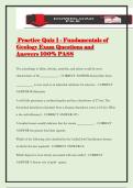 Practice Quiz 1 - Fundamentals of Geology Exam Questions and Answers 100&percnt; PASS