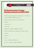 50 Questions Exam 1 Geology Questions and Answers 100&percnt; PASS