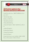 AR Pesticide Applicator Test Questions and Answers 100&percnt; PASS