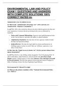 ENVIRONMENTAL LAW AND POLICY EXAM 1 QUESTIONS AND ANSWERS WITH COMPLETE SOLUTIONS 100&percnt; CORRECT RATED A&plus;