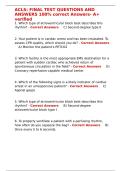 ACLS FINAL TEST QUESTIONS AND ANSWERS 100- correct Answers- A&plus; verified