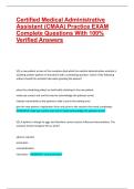 Certified Medical Administrative Assistant &lpar;CMAA&rpar; Practice EXAM Complete Questions With 100&percnt; Verified Answers
